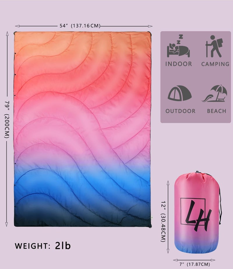 LH Outdoor Puffy Camping Blanket, Lightweight Down Alternative Puffy Waterproof Stadium Blanket with Portable Bag, Lightweight Camping Blanket for 2 People, Cold Weather, Sports, Travel, Car, 79*54 inch - Image 2